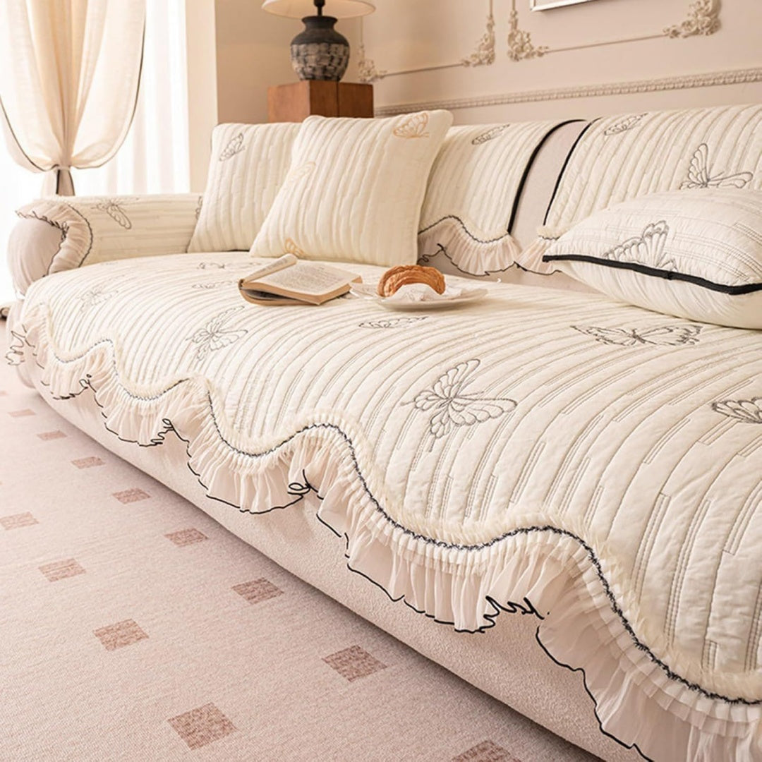 Divano confortevole Copertura Divano Antiscivolo, Cotone, Rivestimento bianco