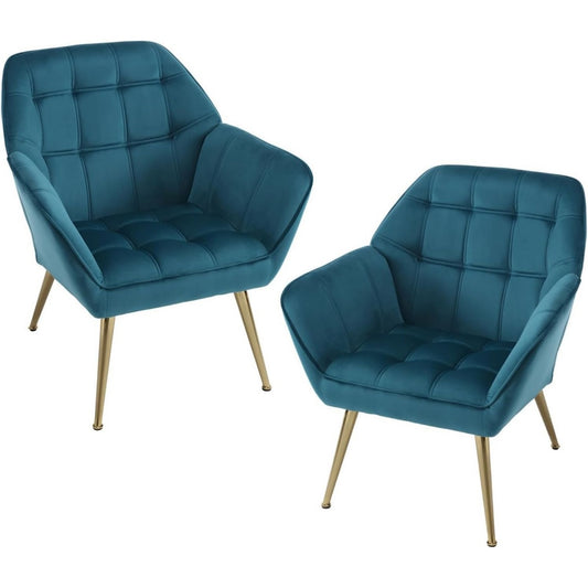 Poltrona da soggiorno blu con braccioli rivestimento in velluto