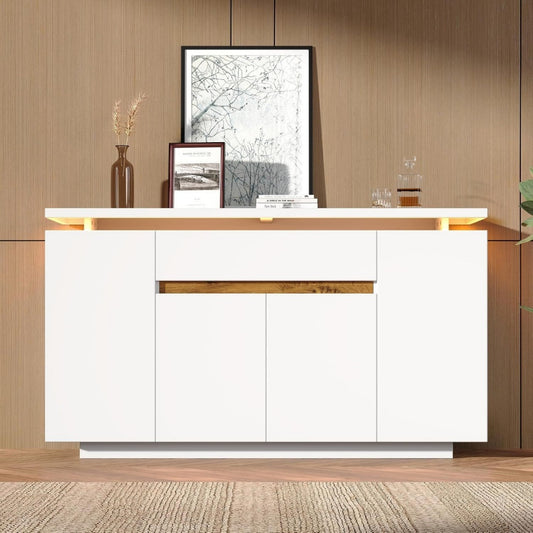 Credenza da soggiorno bianco con cassetti con illuminazione LED