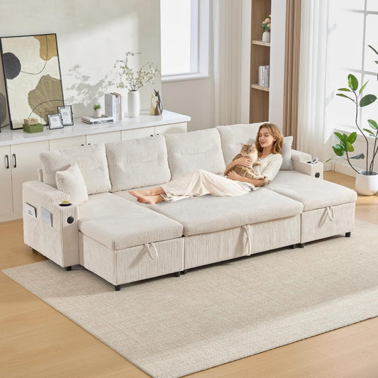 Divano da soggiorno con ante modulare beige