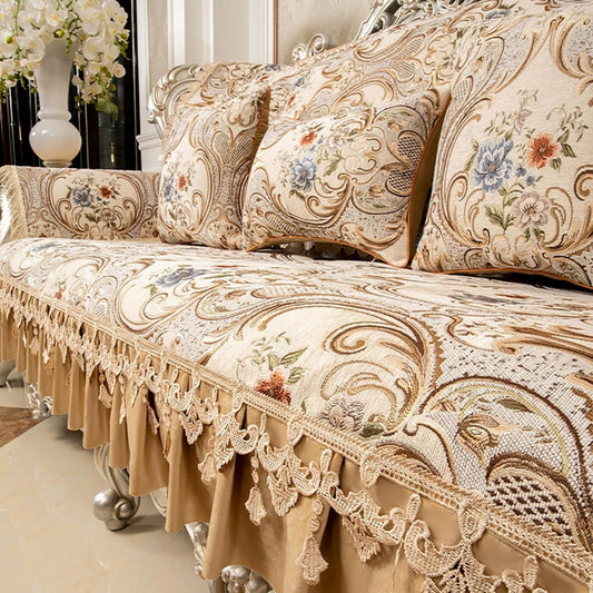 Divano da soggiorno Antiscivolo Copridivano Ciniglia Cuscino Divano beige