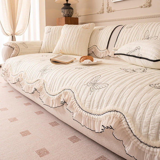 Divano confortevole Copertura Divano Antiscivolo, Cotone, Rivestimento bianco